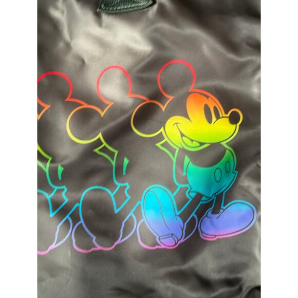 Disney Mickey Mouse Rainbow Print Tote Bag Gray Nylon Zip Travel Shoulder Bag - Picture 2 of 11